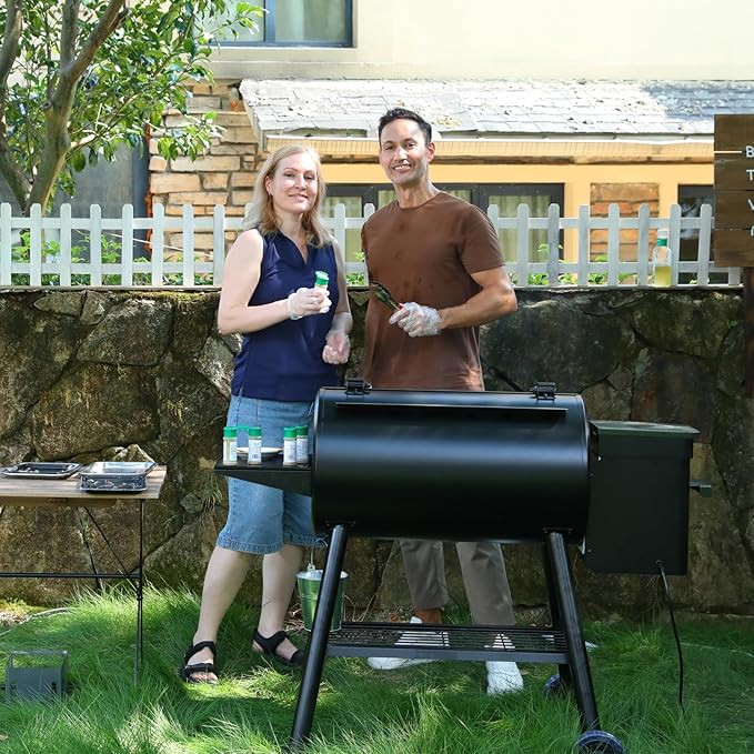 Wood Pellet Smoker BBQ Grill with Latest PID Technology LCD Controller 8 In 1 Pellet Grill with Auto Temperature Control and Meat Probe, 565 SQ.IN Cook Area for Home Party