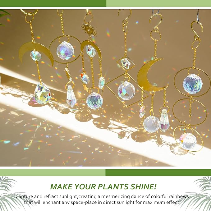HDCRYSTALGIFTS 6 Pack Small Trellis for Potted Plants Indoor with Colorful Crystal Sun Catcher, 13.5'' Metal Plant Stake Suncatchers for Mini Potted Plant Decoration for Home Window Garden