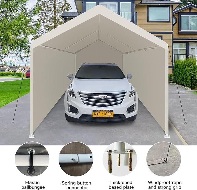 Carport 12x20 Ft Heavy Dut Car Port Canopy, Portable Garage Shelter Car Tents Carpas para Carros All Weather for Automobiles Truck Boat (White)