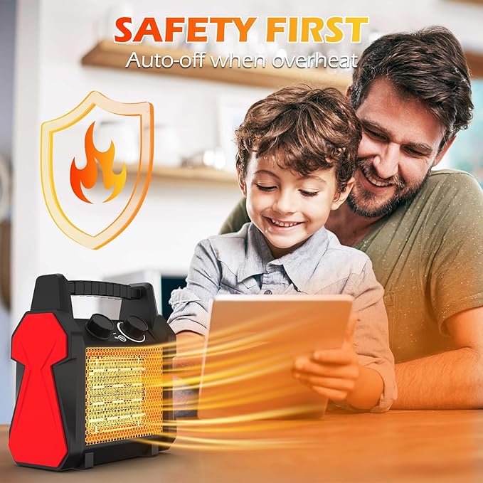 Outdoor Heaters for Patio, 1500W Garage Heater with Overheat Protection, 3S Fast Heating Electric Portable Space Heater, Outdoor Heater, Garage, Greenhouse, Indoor Outdoor Use