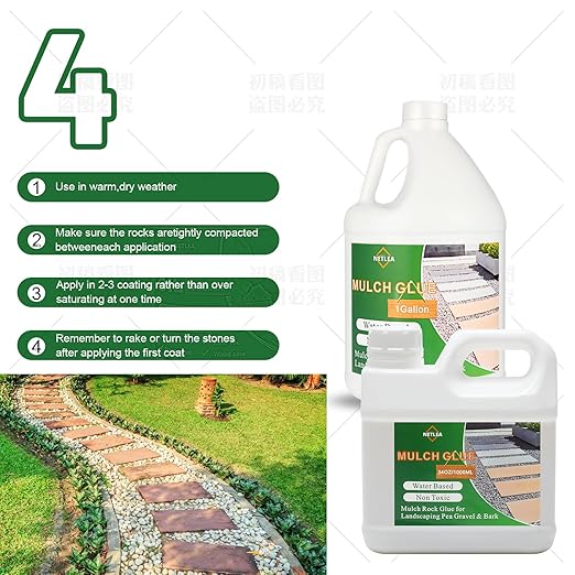 All Purpose Concentrate Rock Glue,Fast-Dry, Non-Toxic, Strong Mulch Adhesive for Landscapes, Rock Glue, Adhesive for Garden, Binder, Mulch Lock and Pea Gravel Stabilizer (3.78L, Fl Oz, 128)