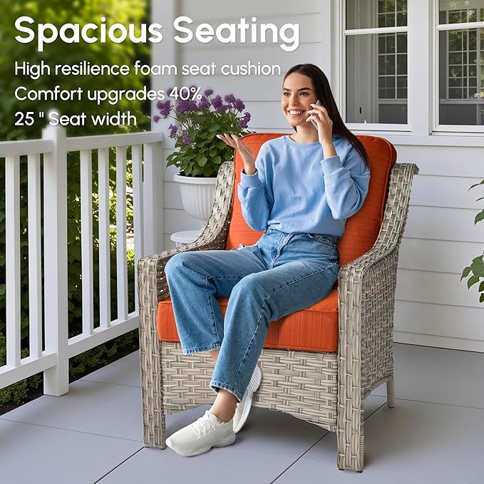 4 Pieces Patio Outdoor Furniture Set,All Weather Wicker Rattan Patio Seating Sofa and Chair Set w/ 3-Seater Sofa and Glowing Coffee Table,Outdoor Conversation Sets for Deck Yard Garden,Orange Red