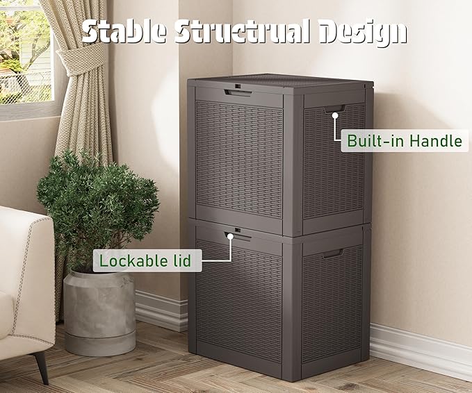 NUNU LAB Outdoor Storage Box 31 Gallon,Waterproof Indoor Outside Deck Boxes,Backyard Storage Bin for Package Delivery,Garden Tools,Patio Cushions,Pool Accessories,Storage Bench Lockable Lid,Tool Box