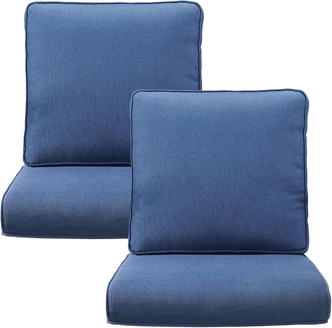 Outdoor Rattan Chair Cushions 2 Packs - Outside Durable Thick Replacement Back and Seat Cushion 22x24 with Zipper Cover for Patio Glider Rocking Chairs Loveseat Couch – Blue/Regular