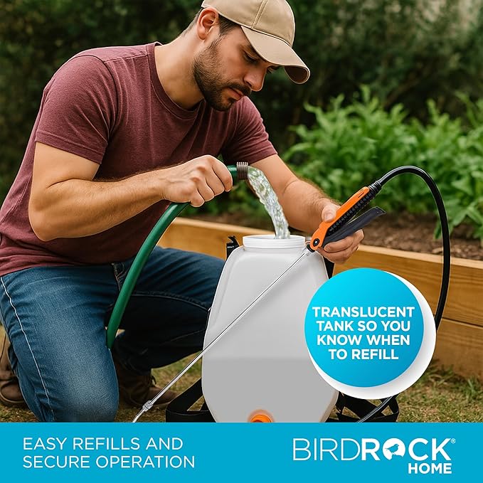 BIRDROCK HOME 4-Gallon Battery-Powered Garden Sprayer - Adjustable Stainless Steel Wand, Lightweight, Rechargeable 12V Lithium Battery, Ideal for Lawn, Garden, and Outdoor Spaces