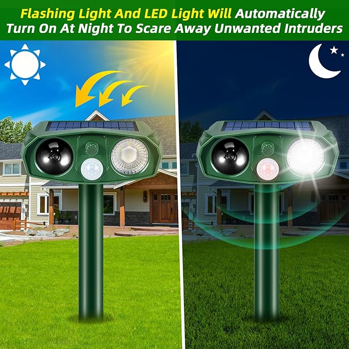 2Pack Ultrasonic Cat Repellent Outdoor Solar Animal Repellent with Motion Detection&Flash Light Animal Deterrent Devices Deer Repellent Devices to Scare Raccoon Rabbit Skunk Repellent for Yard