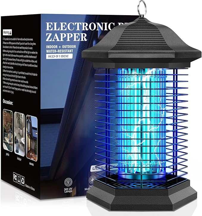 Bug Zapper Outdoor Indoor, Electric Mosquito Zapper with 18W Power & 4400V High-Voltage, Coverage of 1/2 Acre, 5ft Power Cord, 3 Prong Plug, Waterproof Fly Trap for Patio, Backyard, Garden