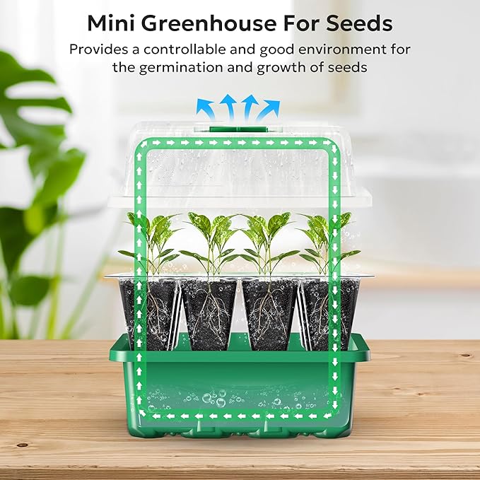 MIXC 10 Packs Seed Starter Tray Seed Starter Kit with Humidity Dome (120 Cells Total Tray) Seed Starting Trays Plant Starter Kit and Base Mini Greenhouse Germination Kit for Seeds Growing Starting
