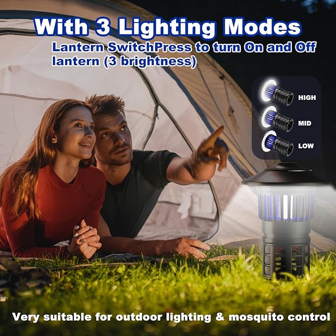 Wisely Fly Traps Outdoor - Rechargeable Cordless Flying Insect Trap IPX4 Waterproof with LED Light Adjustable - Catch Mosquitoes, Flies, Gnats, Wasps for Patio,Camping,Living Room,Home - Black