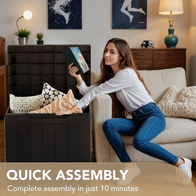 Devoko 30 Gallon Resin Deck Box Outdoor Indoor Waterproof Storage Box for Patio Furniture Pool Accessories Storage for Cushion Garden Tools (30 Gallon, Black)