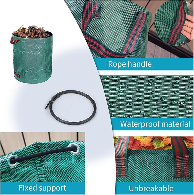 NATUREZA reusable yard waste bags,3 pack 72 Gallons leaf bags,Heavy Duty Garden Bags,Storage Bag,Patio Bag,Laundry Container,lawn and leaf bags