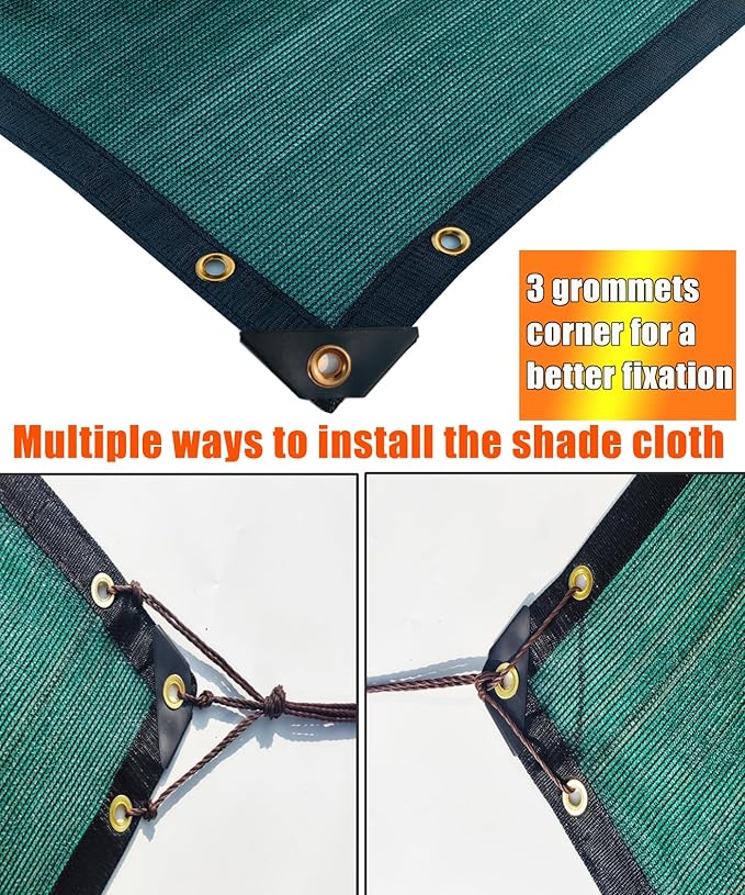e.share 90% Heavy Duty Shade Cloth for Garden, 12 Ft X 12 Ft Sun Shades Outdoor Patio with Grommets for Plant Covers,Porch Screen,Pergola Shade Cover,Greenhouse,Green