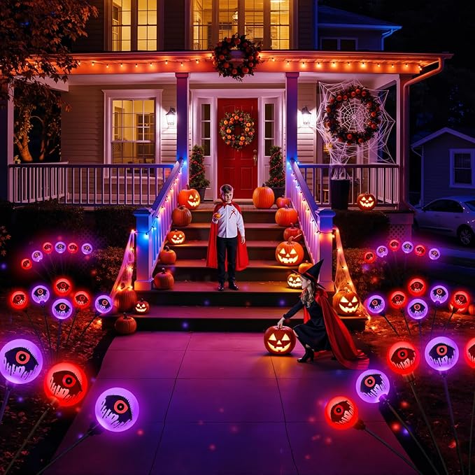 Halloween Decorations Outdoor Lights, 6 Pack 36LEDs Purple and Orange Solar Halloween Lights, Waterproof Swaying by Wind Spooky Solar Eyeballs Light for Yard Garden Party Halloween Decor