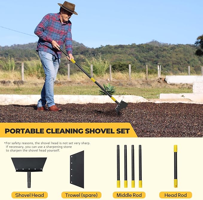 Garden Flat Shovel for Landscaping, Heavy Duty Floor Scraper Long Handle 76", Multifunctional Garden Cleaning Shovel for Digging, Weeding, Scraping, Ice Remove (2 Blades)