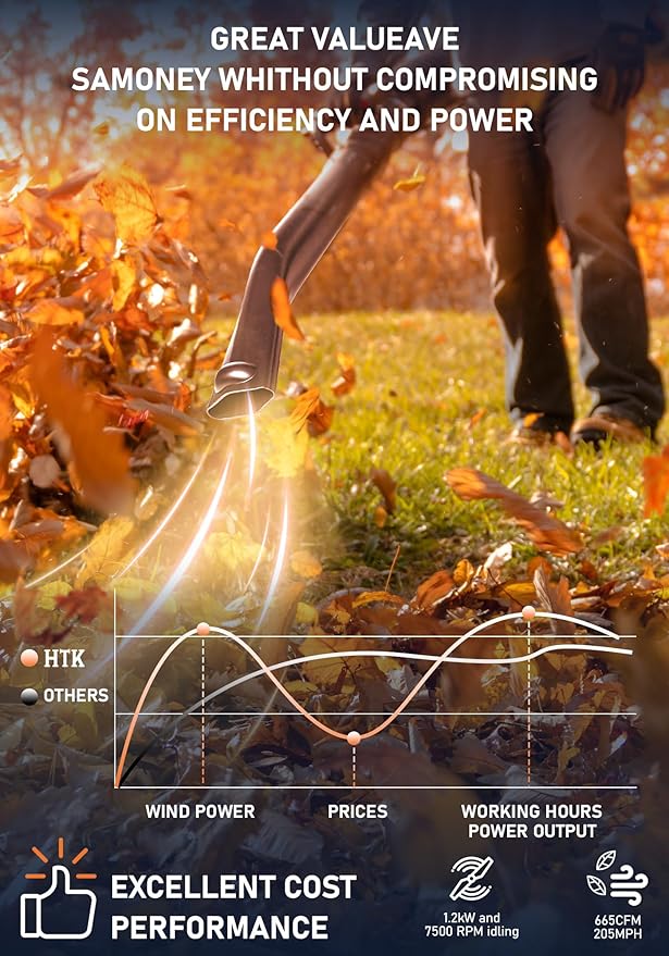 HTK Backpack Blower, 63CC Gas Powered Leaf Blower with 665 CFM & 205 MPH for Commercial Lawn Care, Yard Debris & Snow Removal