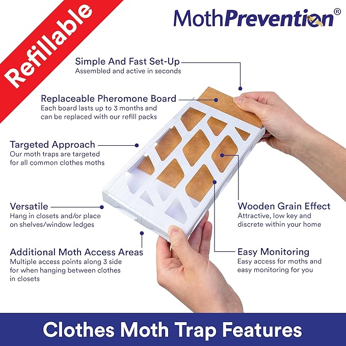 Powerful Moth Traps for Clothes & Closets | Refillable 3-Pack | Odor-Free & Natural | Moth Pheromone Traps for House & Clothing