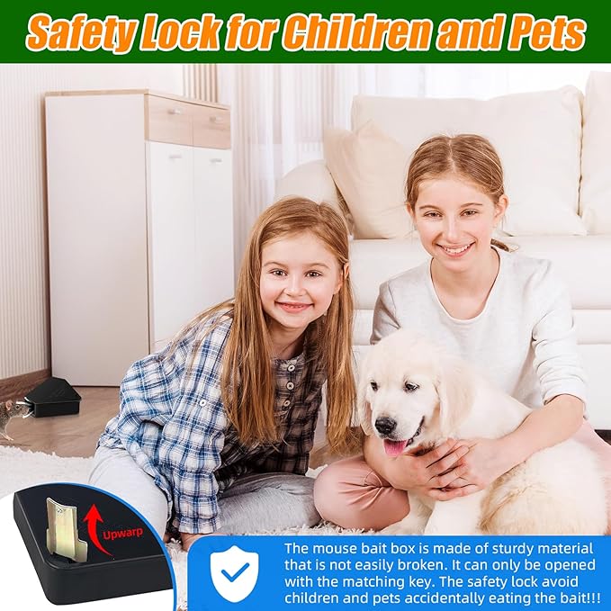 Mouse Bait Station Outdoor Indoor with Keys, Reusable Rat Bait Stations Mice Stations, Friendly to Children and Pets Bait Box for Kitchen Garage Basement Patio (8)
