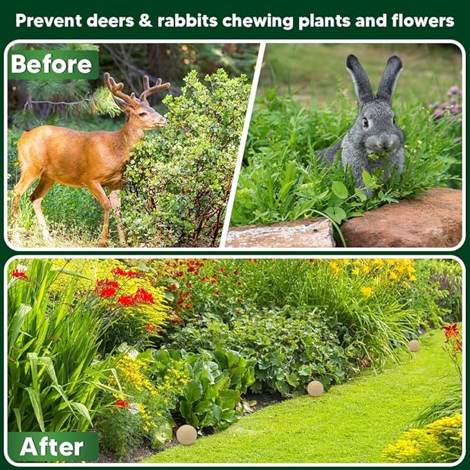 Deer Repellent, Rabbit Repellent, Deers Repellant for Garden, Deer & Rabbit Deterrent for Yard/Plants/Flowers/Trees, Safe & Cover for 100 sq ft Area -10 Packs