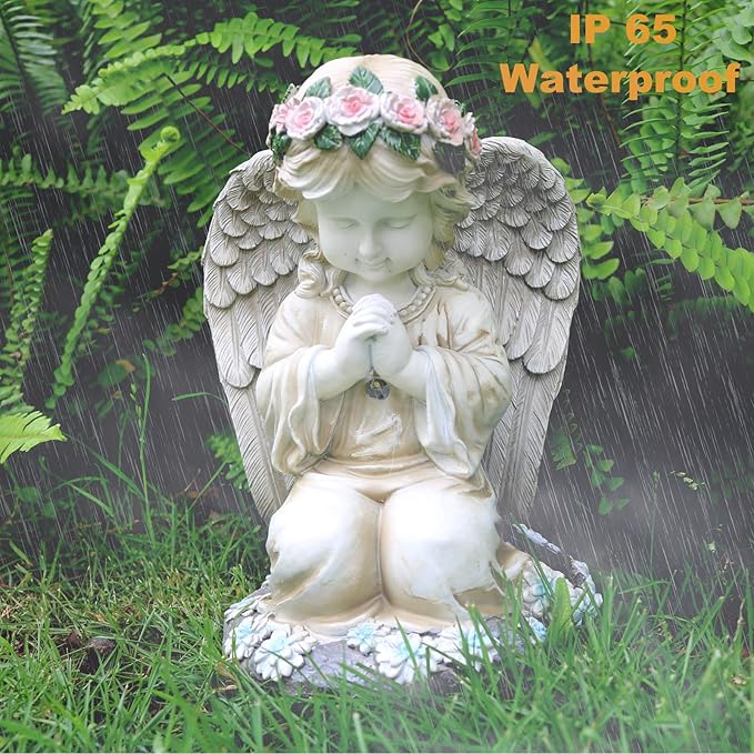Praying Angels Figurine,Solar Garden Angel Statues, Waterproof Kneeling Angel Sculpture, Outdoor Decor Ornament for Patio Lawn Yard Balcony, Garden Gift