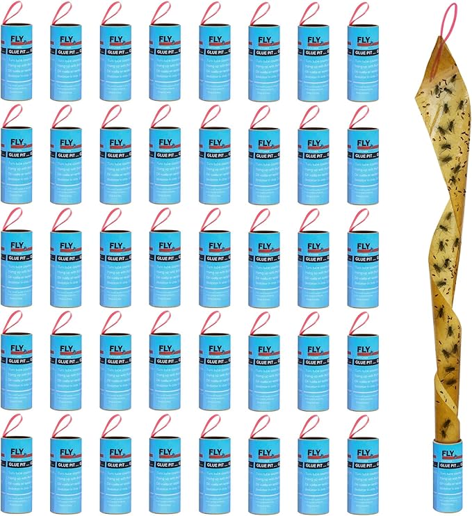 Stingmon 40 Pack Fly Trap, Fruit Fly Traps Indoor for Home, Fly Strips Traps Outdoor Hanging, Flying Insect Trap, Fly Tape Paper Ribbon, Gnat Traps for Bug, Insect, Pest, Mosquito