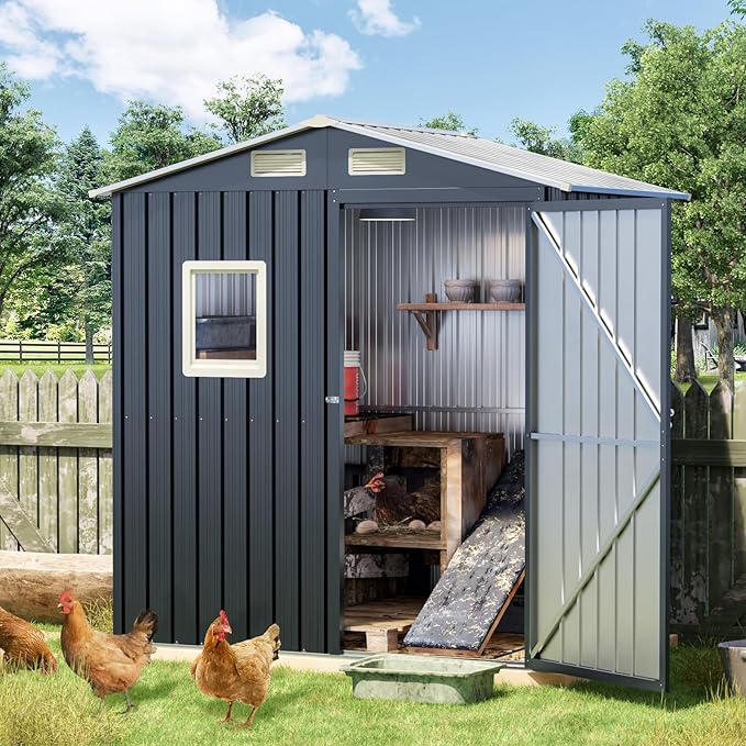 Update Version 6x4 FT Outdoor Metal Storage Shed, Single Door, 1 Clear Window, Tool Shed for Garden, Patio, Backyard Nightblue