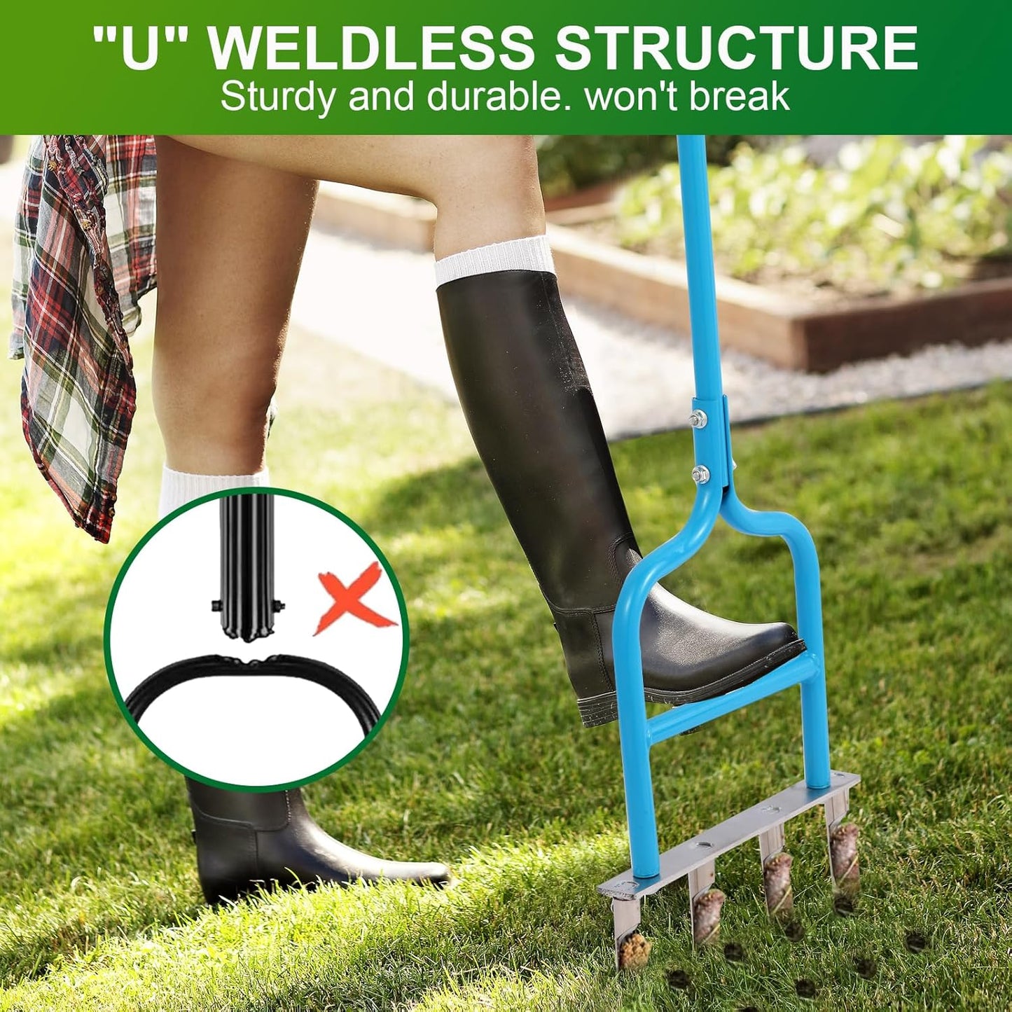 sancat Lawn Aerator with 4 Stainless Steel core Plug, 39inch Hollow Tine Aerator,Manual Yard Aerator,Grass Soil Aerator, Aerator Lawn Tool for Lawn Care.