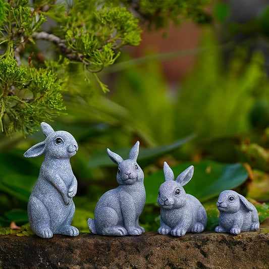 Nacome Bunny Statues for Fairy Garden Easter Decor: Outdoor Set of 4 Rabbit Table Sculptures for Clearance Outside Lawn Ornaments Porch Patio Balcony Yard – Gifts for Mom Grandma