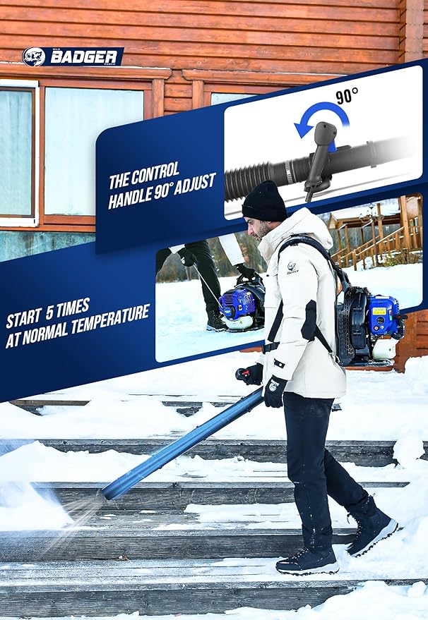 WILD BADGER POWER Leaf Blower Backpack, 53cc Gas Powered Strong Air Flow 559CFM 174MPH, Light Weight 19.6lbs, Ideal for Leaf, Sand, Gravel, Snow, Yard and Driveway