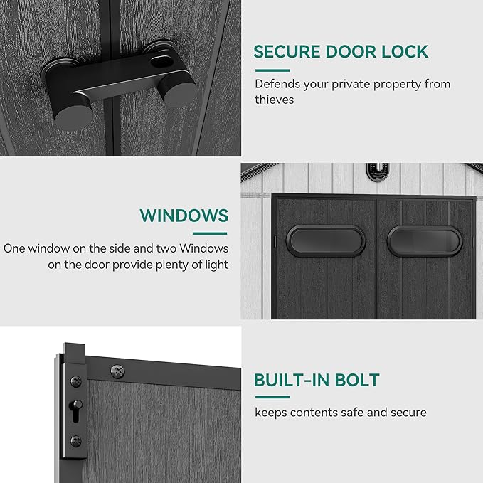 YITAHOME 8x10ft Outdoor Resin Storage Shed with Floor, 544 cuft Waterproof Garden Shed with Lockable Door, Windows & Vents, Plastic Tool Storage for Patio Furniture, Lawnmower, and Bike Storage, Gray