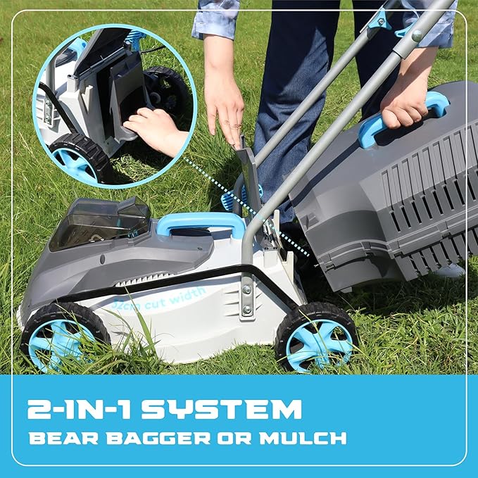 13“ Cordless Lawn Mower, 13 Inch Lightweight Lawn Mower, 40V Lithium-ion Lawnmower w/Brushless Motor, 5 Cutting Heights Adjustable -Low Noise 2 in 1 Push Mower with 2.0ah Battery & Charger