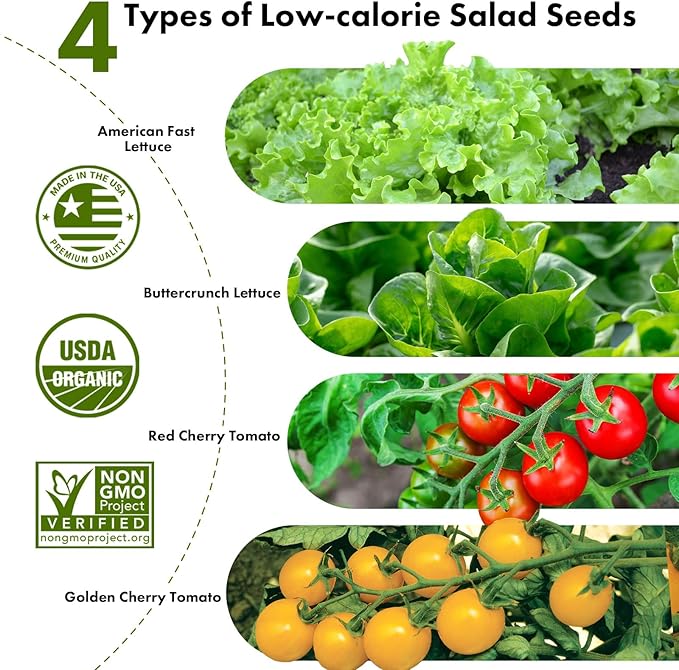LYKO Low-Calorie Salad Seed Pods for AeroGarden, Ahopegarden, iDOO Hydroponics Growing System, 350 Seeds+ Including American Fast Lettuce, Buttercrunch Lettuce, Red Tomato, Golden Tomato (12-Pods)