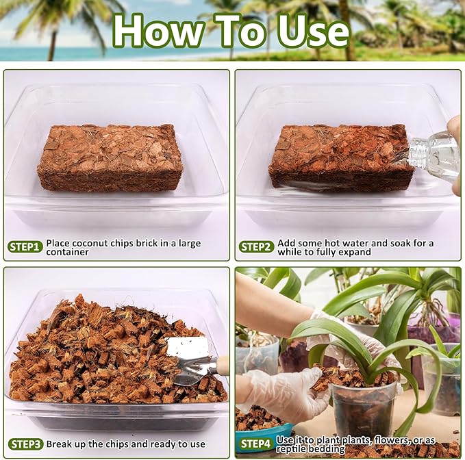 Legigo 1.1 LB Coco Husk Chips for Plants- 100% Organic Coconut Coir Chips Brick with Low EC & PH Balance, Compressed Coconut Substrate Coco Chips Mulch Medium for Garden, Flowers, Plants