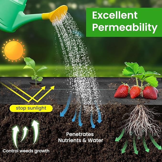 Weed Barrier Fabric, 3x50ft Landscape Fabric, 4oz Heavy Duty Durable Woven Geotextile Fabric, High Permeability Ground Cover Mat, Driveway Fabric, Garden Weed Control Cloth with 10 U-Securing Pegs