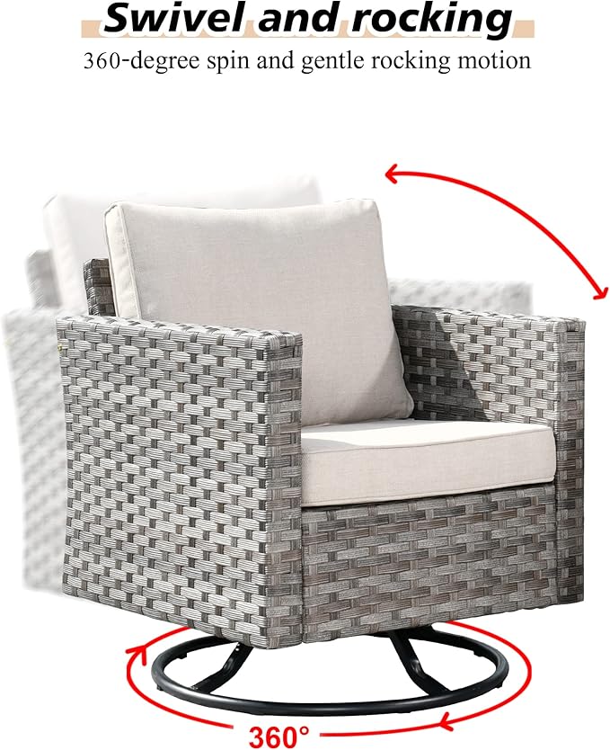 HOOOWOOO 9 Piece Modular Patio Outdoor Sectional Furniture Set with Gas Propane Fire Pit Table,Wicker Conversation Sofa Set with Swivel Chairs,Outside Couch Set(Beige)