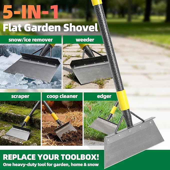 Floor Scraper Long Handle - Ice Removal Tool, Multifunctional Garden Cleaning Flat Shovel, 60" Weed Scraper Heavy Duty Sharp Blade for Lawn Edging,Sidewalk Weeding,Driveway Steps Snow Shovel