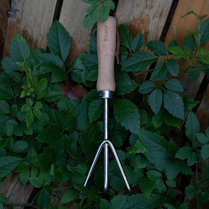 Rooty Gardening Hand Cultivator with Stainless Steel, Wooden Handle,Easy for Garden Weeding Cultivating,Soil Loosening/Rust Resisitant