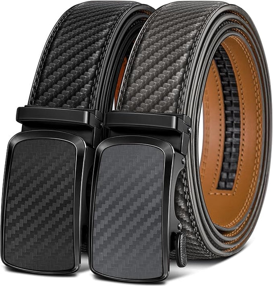 BULLIANT Men's Ratchet Belt 2 Pack-Click Leather Belt Adjustable for Men Gift 1 3/8-Cut for Perfect Fit