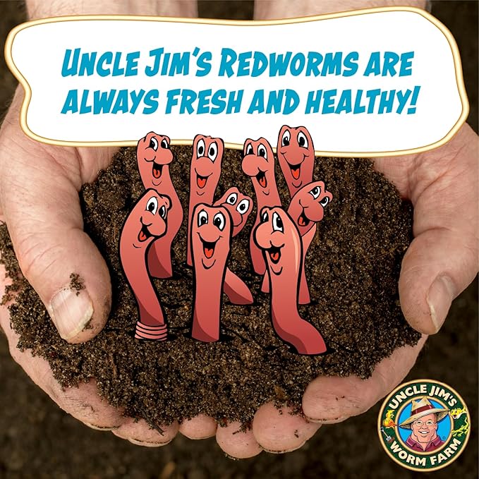 Uncle Jim's Worm Farm 1000 Count Red Wiggler Composting Worms Mix for Garden Soil or Fishing | Pack of Compost Worms Improves Soil Structure and Quality for Healthier Gardens