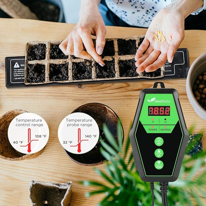 Seedfactor 3.5" x 21" MET Certified Seedling Heat Mat and Digital Thermostat Combo Set