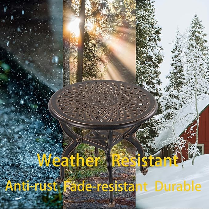 Cast Aluminum Outdoor Side Table,Small Patio Table,Outdoor Coffee Tables for Patio,Garden,Balcony, for All Weather (Copper, Round)