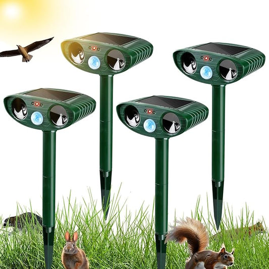 4 Pack Ultrasonic Animal Repellent Outdoor Deer Repellent Devices Solar Animal Repeller Deterrent to Scare Cat Squirrel Rabbit Dog Raccoon Skunk for Yard Lawn Raccoon Skunk for Yard Lawn