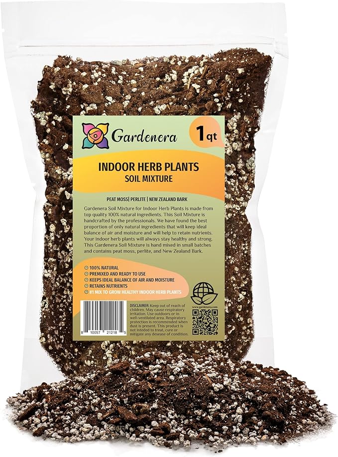 Indoor Herb Planters Soil - Specially Blended Soil for Planting and Growing Kitchen Herbs - 1 Quart Bag