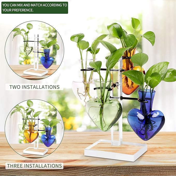 Plants Propagation Stations Plant Terrarium Kit Gift for Women Birthday Glass Planters for Indoor Plants Home Office Decor Acrylic Plant Accessories - 4 Love Hear Vase