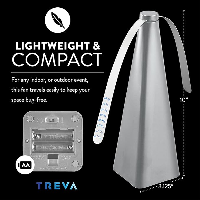 Treva Bug Fan Fly Repellent/Deterrent with Holographic Blades to Clear Bugs, Mosquitoes, and Flies, Battery Powered Fly Fan