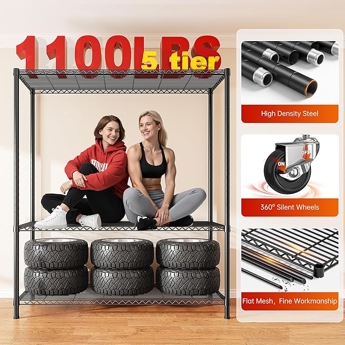 REIBII 45''W Storage Shelves Waterproof Metal Shelving Cover Dustproof Wire Shelving Unit Covers Garage Storage Rack Wire Shelf for Kitchen Pantry Office College, 45Wx17.72Dx72.83H