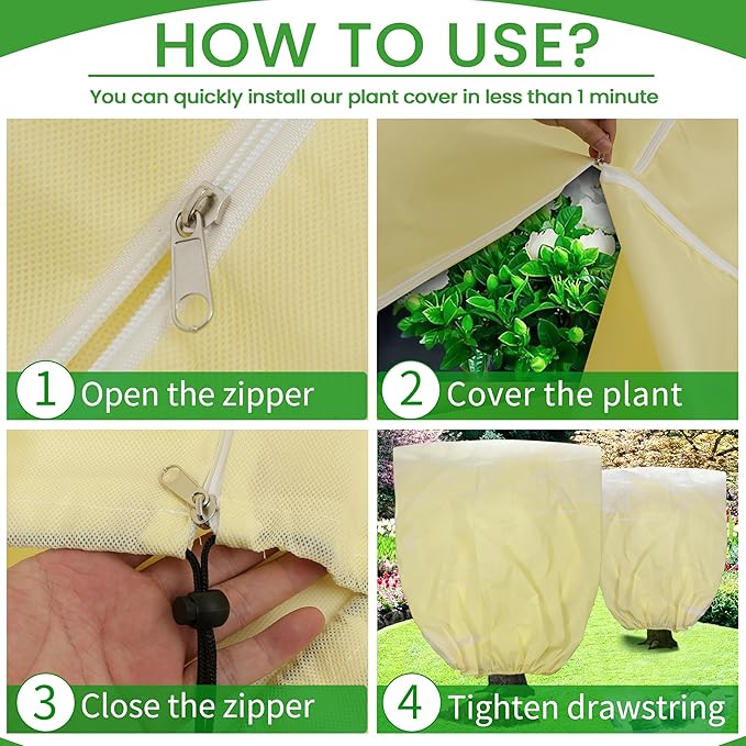 TCBWFY 120x100 Inch Huge Plant Covers Freeze Protection Frost Cloth for Outdoor Plants,2.82oz/yd² Thickened Winter Tree Covers with Zipper Drawstring,4 Packs Frost Blanket from Wind,Pest and Animal