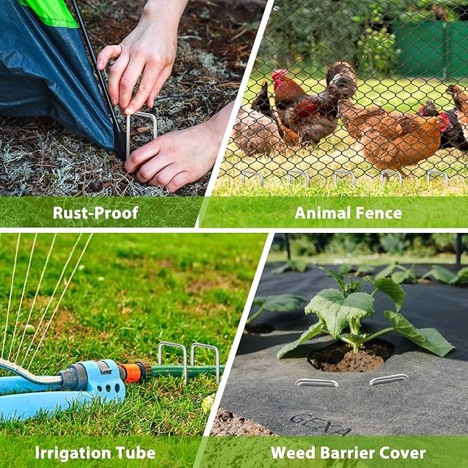 Landscape Staples 8 Inch, 50 Pack 8 Gauge Galvanized Garden Staples U-Shaped Landscape Stakes, Heavy Duty Ground Stakes for Outdoor Decorations, Weed Barrier Fabric, Irigation Tubing, Tent