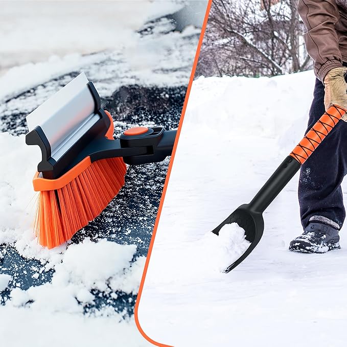43.3" Snow Brush and Ice Scrapers for Car Windshield Extendable Detachable Snow Removal Tool for Trucks SUVS with Ergonomic Foam Grip