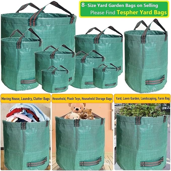Professional 2-Pack 137 Gallon Lawn Garden Bags Large (D34, H34 inch) Yard Waste Bags with Gardening Gloves, Big Leaf Bag,Yard Debris,Waste Container,Lawn Trash,Grass Clippings Bag,Weed Bags 4 Handles