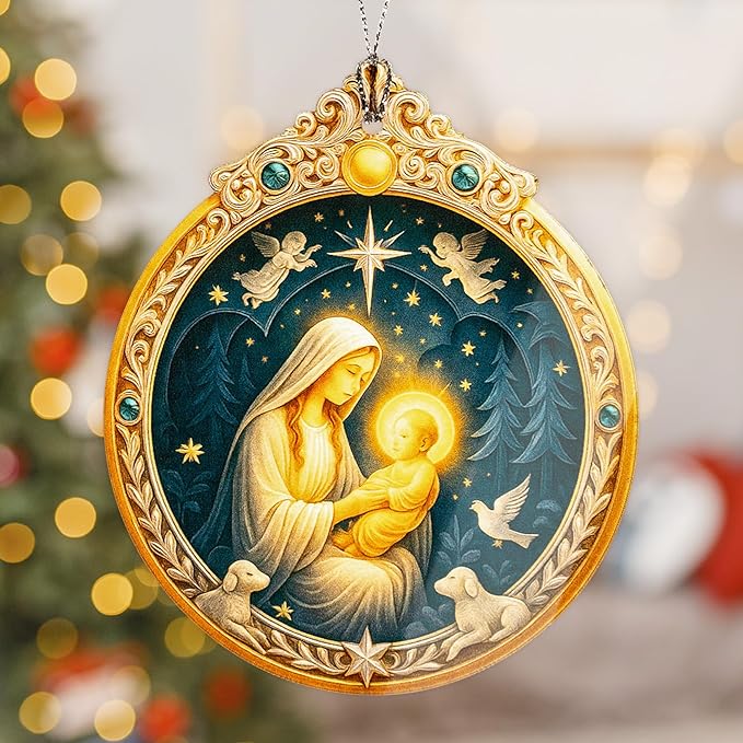 Nativity Mary and Baby Jesus Ornament – nativity ornament – religious gifts – christian decor – christmas ornament – Suncatcher effect window hanging – Car Hanging